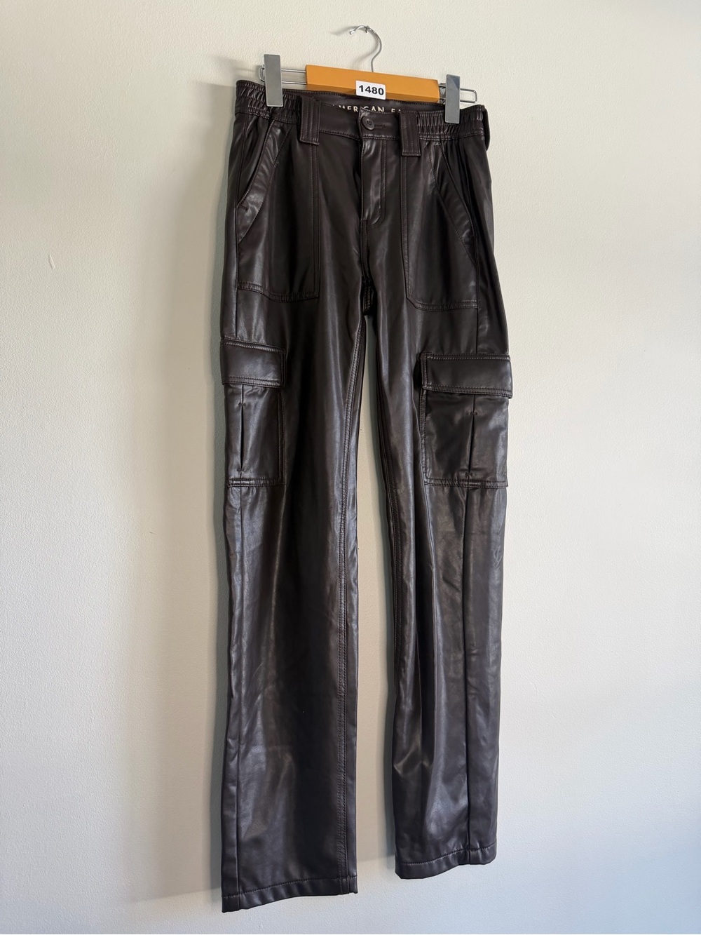 American Eagle Brown Faux Leather Cargo Pants | Y2K Utility - Picture 2 of 12